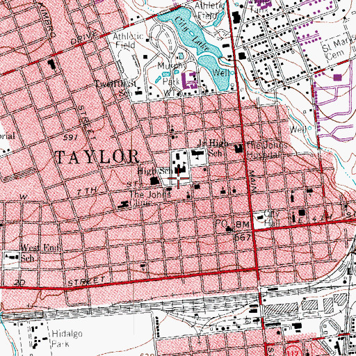 Topographic Map of Taylor Middle School, TX
