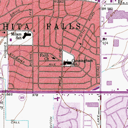 Topographic Map of Milam Elementary School, TX