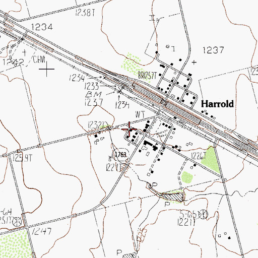 Topographic Map of Harrold School, TX