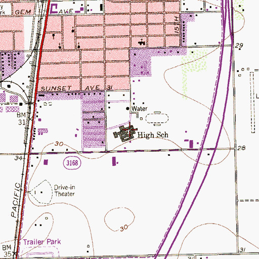 Topographic Map of Raymondville High School, TX