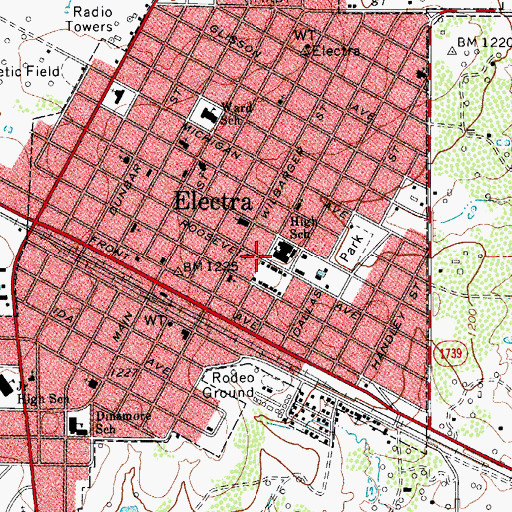 Topographic Map of Electra High School, TX