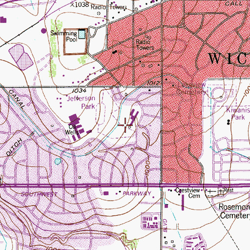 Topographic Map of Jefferson Elementary School, TX