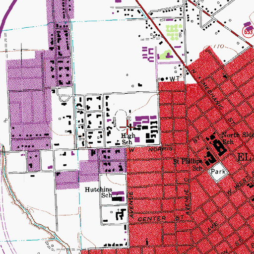 Topographic Map of El Campo High School, TX