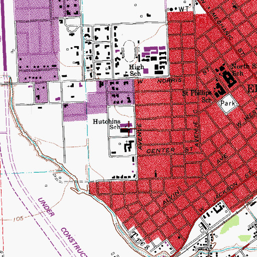 Topographic Map of Hutchins Elementary School, TX