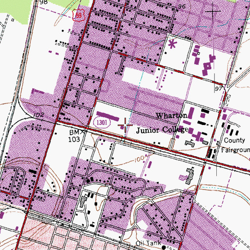 Topographic Map of Wharton High School, TX
