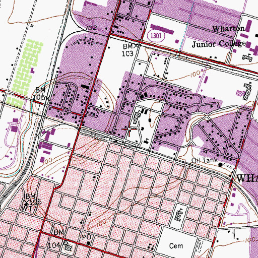 Topographic Map of Wharton Junior High School, TX