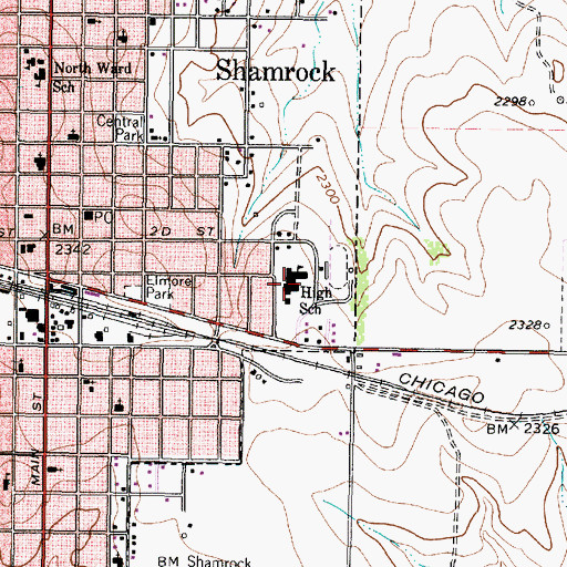 Topographic Map of Shamrock Middle School, TX