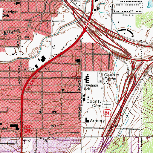 Topographic Map of Bonham Elementary School, TX