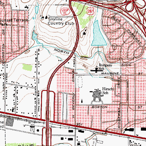 Topographic Map of Burgess Elementary School, TX