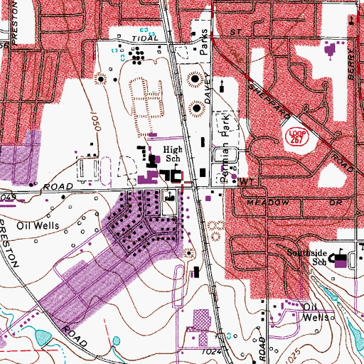 Topographic Map of Burkburnett High School, TX