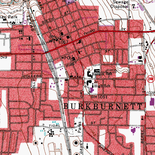 Topographic Map of Burkburnett Junior High School, TX
