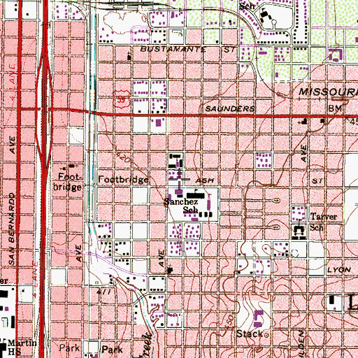 Topographic Map of Sanchez Elementary School, TX