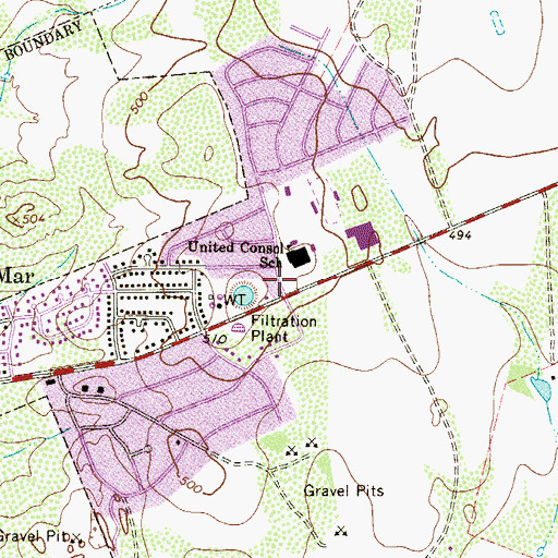 Topographic Map of United Middle School, TX