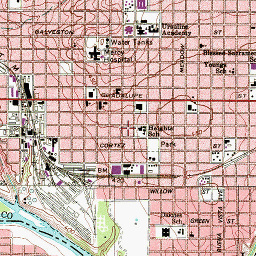 Topographic Map of Heights Elementary School, TX