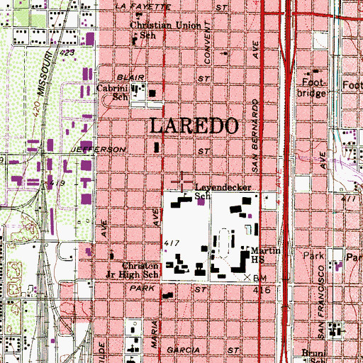 Topographic Map of Leyendecker Elementary School, TX
