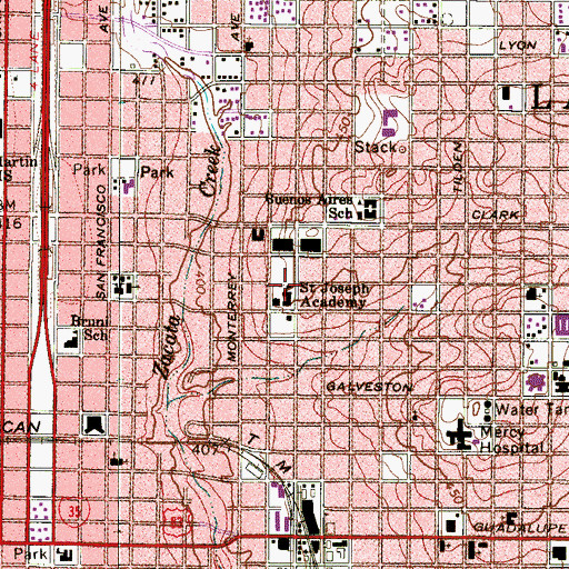 Topographic Map of Memorial Middle School, TX