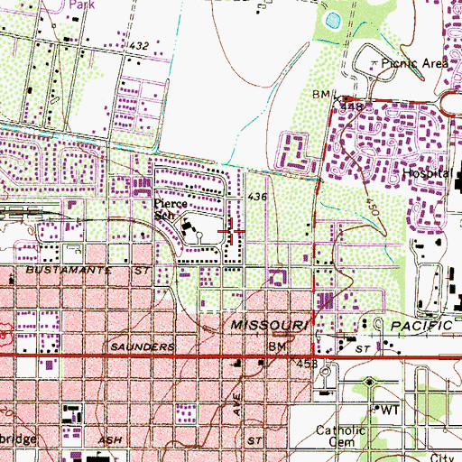 Topographic Map of Pierce Elementary School, TX