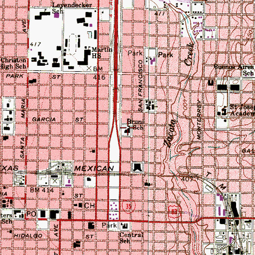 Topographic Map of Bruni Elementary School, TX