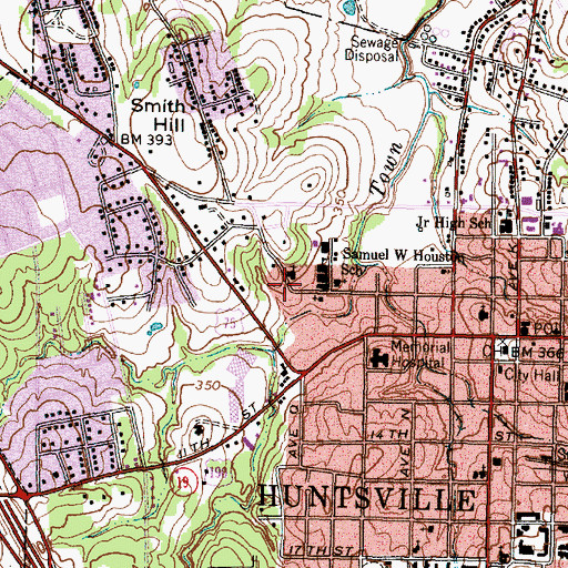 Topographic Map of Samuel Houston Elementary School, TX
