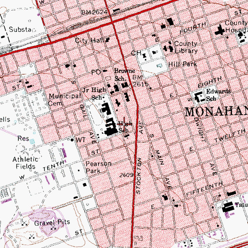 Topographic Map of Monahans Education Center, TX