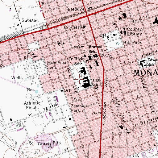 Topographic Map of Monahans High School, TX