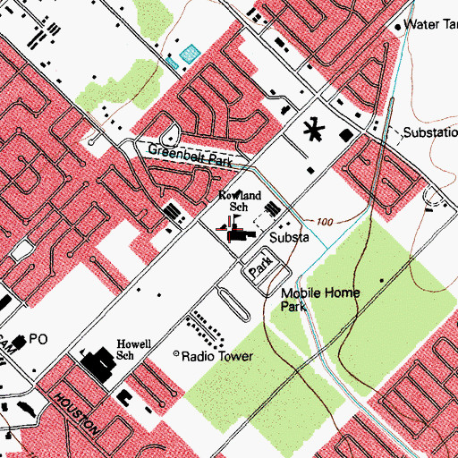 Topographic Map of Rowland Elementary School, TX