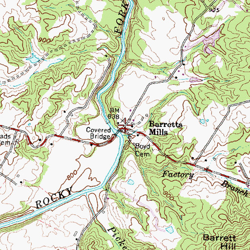 Topographic Map of Barretts Mills Post Office (historical), OH
