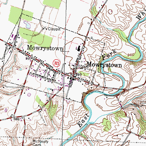 Topographic Map of Mowrystown Post Office, OH
