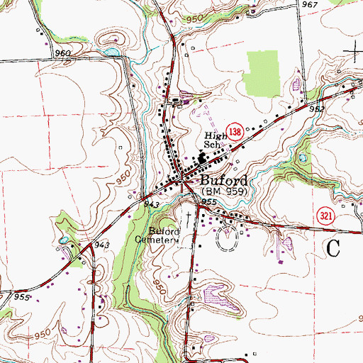 Topographic Map of Buford Post Office, OH