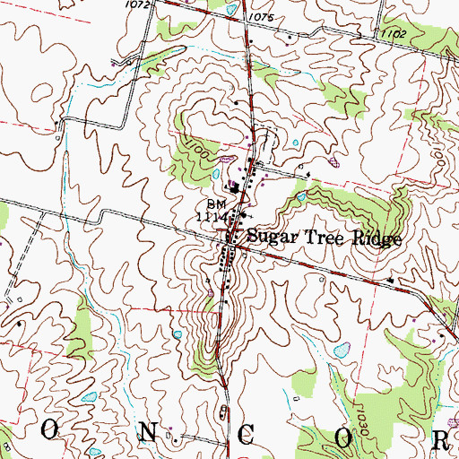 Topographic Map of Sugar Tree Ridge Post Office, OH
