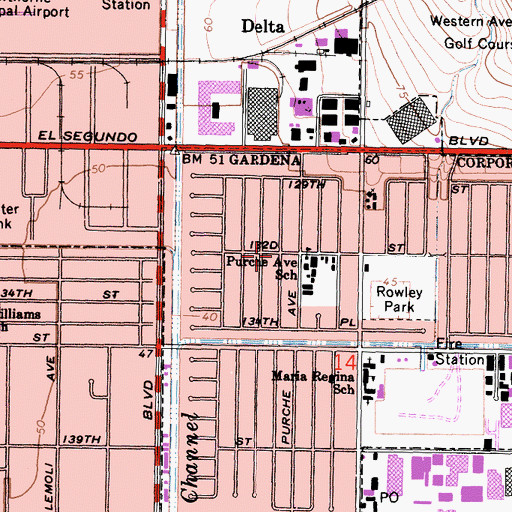 Topographic Map of Purche Elementary School, CA