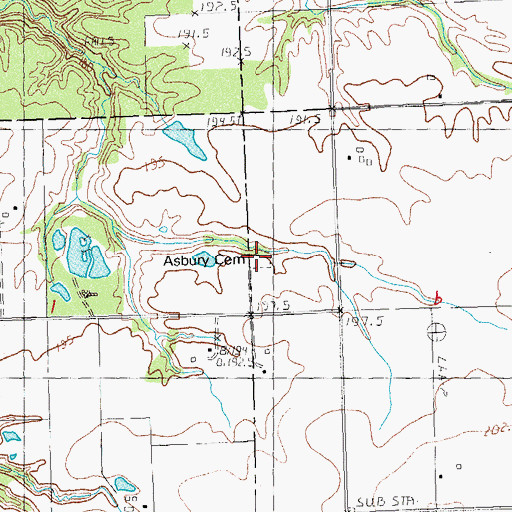 Topographic Map of Asbury Cemetery, IL