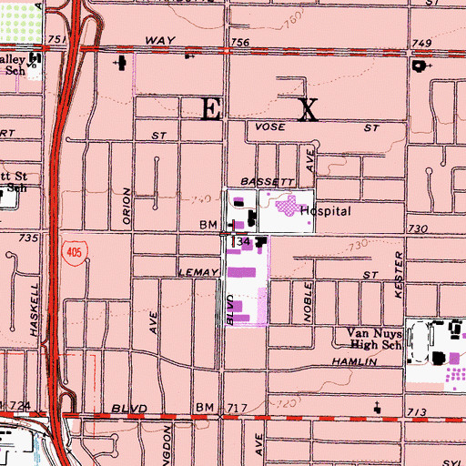 Topographic Map of Columbus Avenue Elementary School, CA