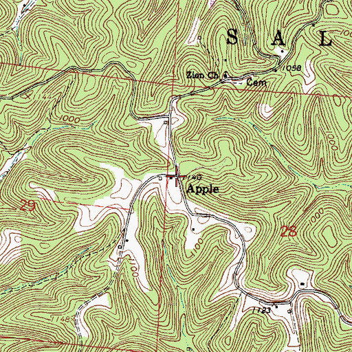 Topographic Map of Apple Post Office (historical), OH