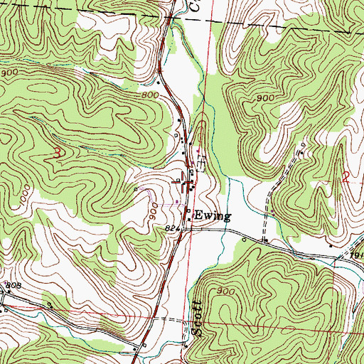 Topographic Map of Ewing Post Office (historical), OH