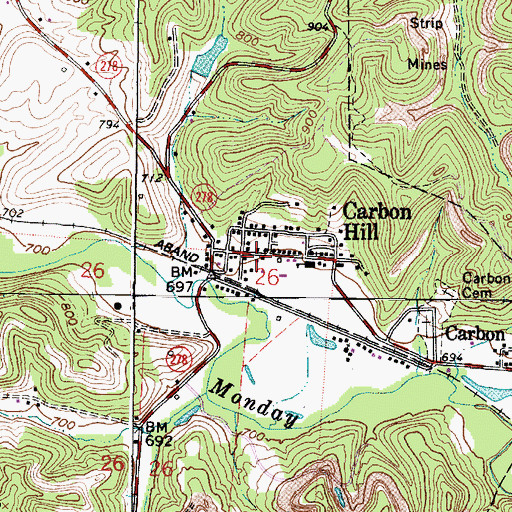 Topographic Map of Carbon Hill Post Office, OH