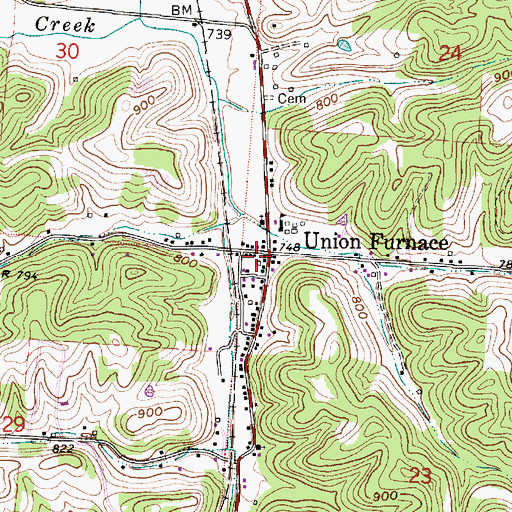 Topographic Map of Union Furnace Post Office, OH
