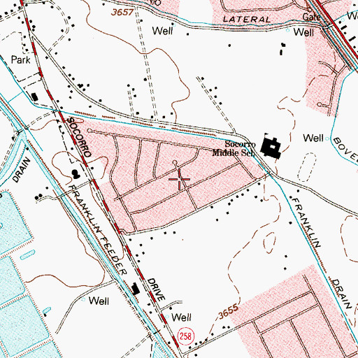 Topographic Map of Socorro Mission Number 1 Colonia, TX