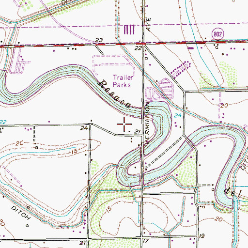 Topographic Map of Travis and Vermillion Colonia, TX