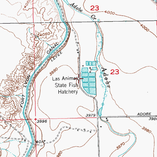 Topographic Map of Las Animas Fish Hatchery Reservoir, CO