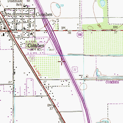 Topographic Map of Combes Colonia, TX
