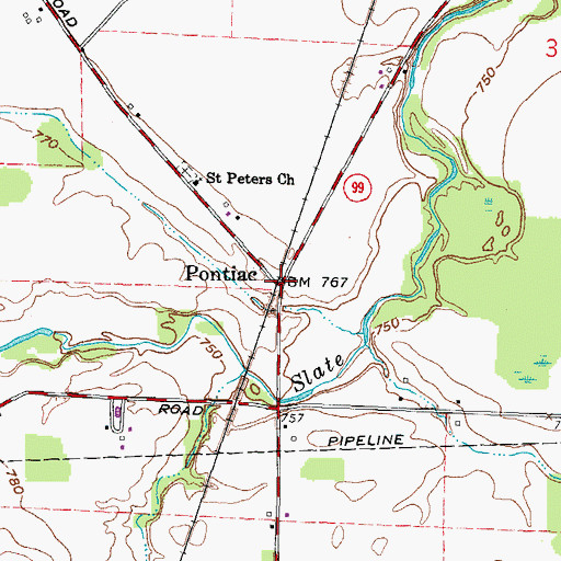 Topographic Map of Pontiac Post Office (historical), OH