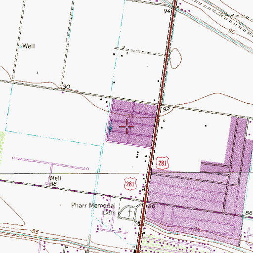 Topographic Map of Colonia Evans, TX
