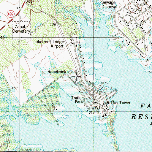 Topographic Map of Morgan's Lakefront Lodge Colonia, TX