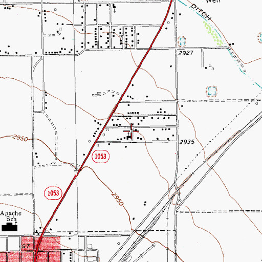 Topographic Map of Bodieville Colonia, TX