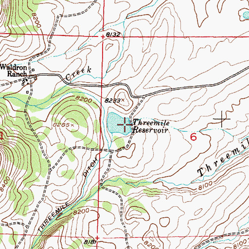 Topographic Map of Three Mile Dam, CO