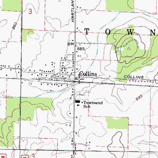 Topographic Map of Collins Post Office, OH