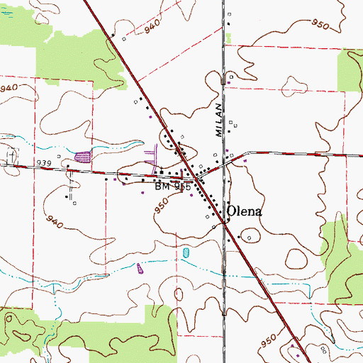 Topographic Map of Olena Post Office (historical), OH