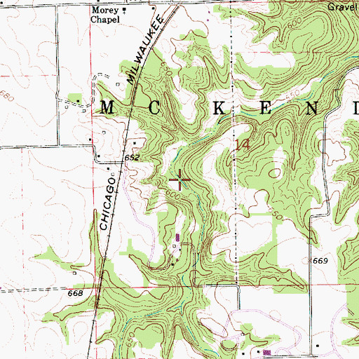 Topographic Map of Howards Hollow Seep Nature Preserve, IL