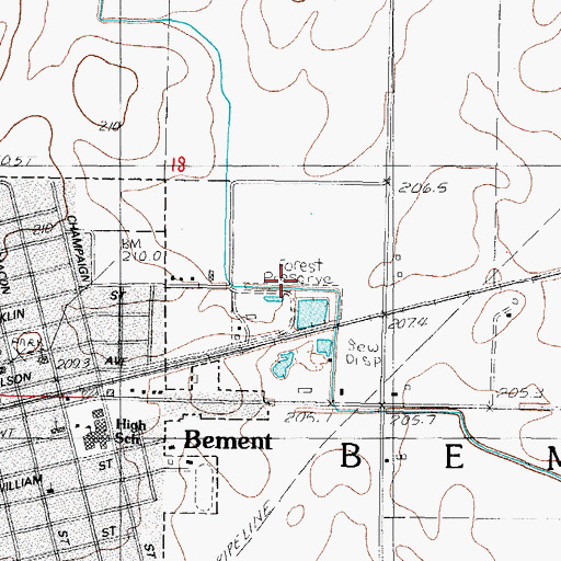 Topographic Map of Bement County Forest Preserve, IL